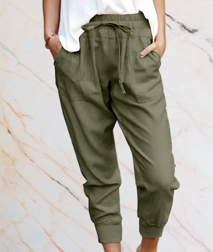 oleen – Relaxed Fit High-Waisted Trousers with Straps & Pockets-XS-Green-State of Style
