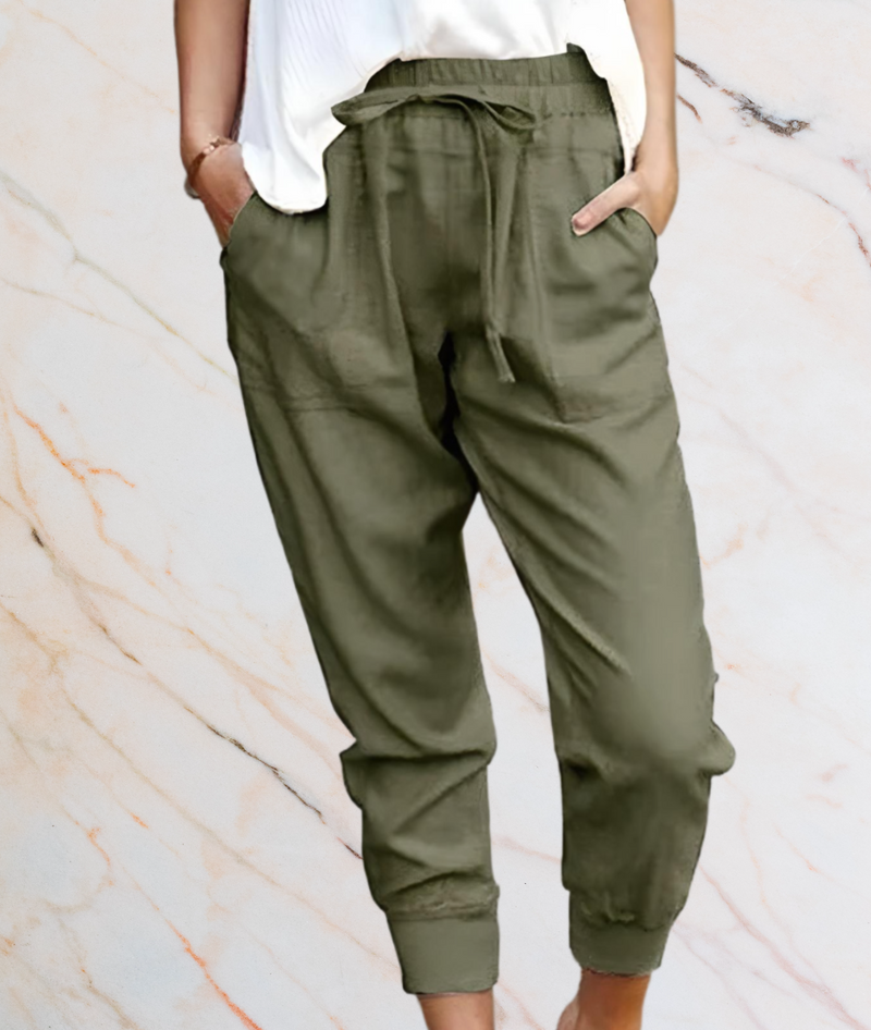 oleen – Relaxed Fit High-Waisted Trousers with Straps & Pockets-XS-Green-State of Style
