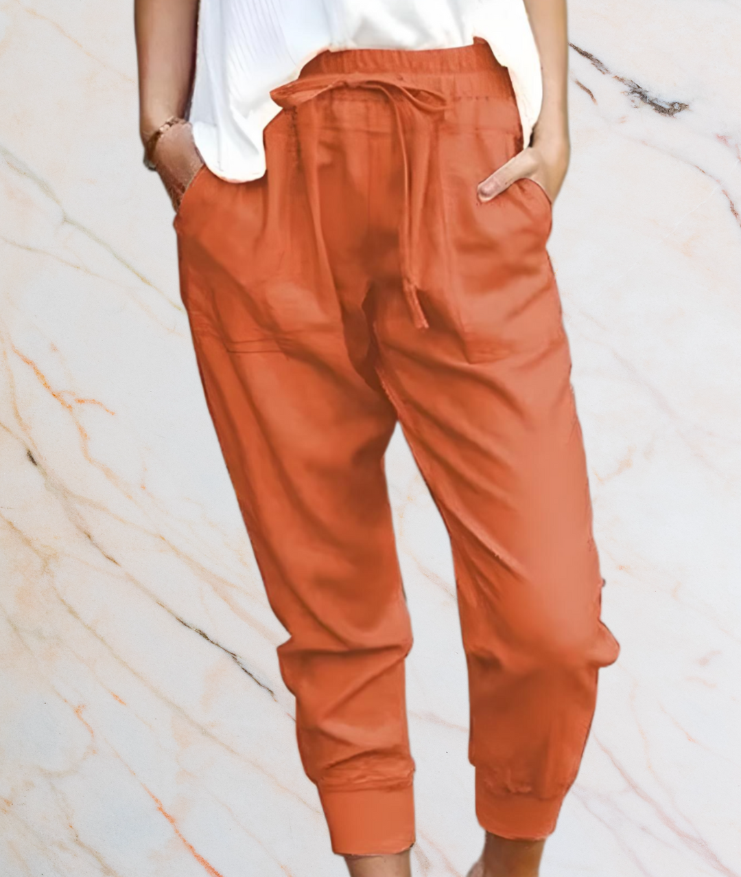 oleen – Relaxed Fit High-Waisted Trousers with Straps & Pockets-XS-Orange-State of Style