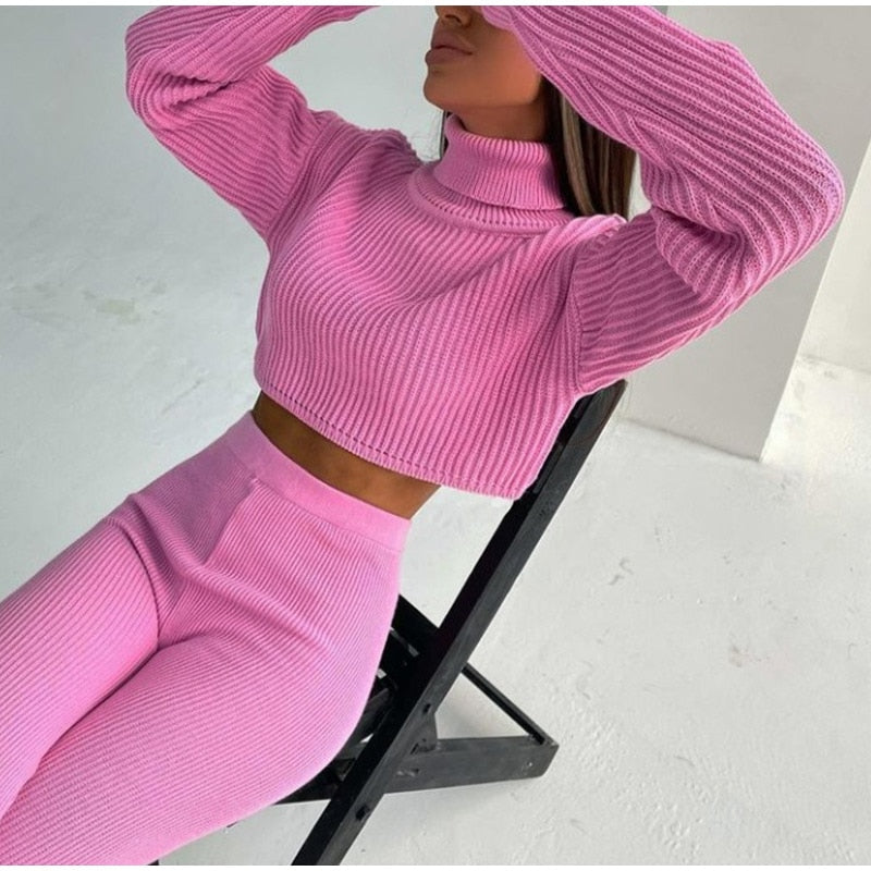 Olivia Set | Crop Turtleneck Sweater With Matching Leggings-Black-S-State of Style