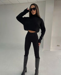 Olivia Set | Crop Turtleneck Sweater With Matching Leggings-Black-S-State of Style