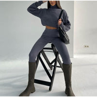 Olivia Set | Crop Turtleneck Sweater With Matching Leggings-Gray-S-State of Style