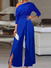 One-Shoulder Jumpsuit with Ruffles - Valerie-Blue-S-State of Style