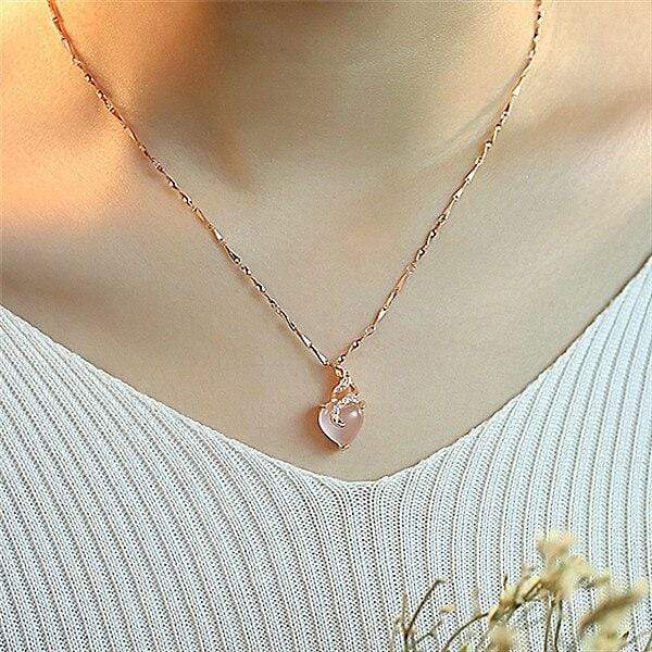 Opal Heart Necklace - Calista-Rose Gold-State of Style