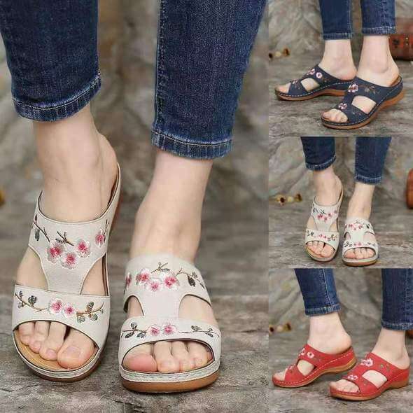 Orthopaedic flower sandals for women – Florina-Beige-3-State of Style