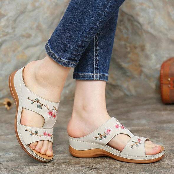 Orthopaedic flower sandals for women – Florina-Beige-3-State of Style