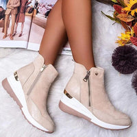 Orthopaedic Leather Women's Ankle Boots - Emma-Beige-3-State of Style