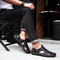 Orthopaedic men's leather sandals - Marco-Black-6-State of Style