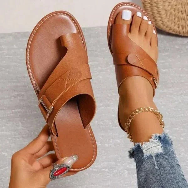 Orthopaedic women's leather sandals with bunion correction – Livia (1+1 FREE)-Brown-3-State of Style