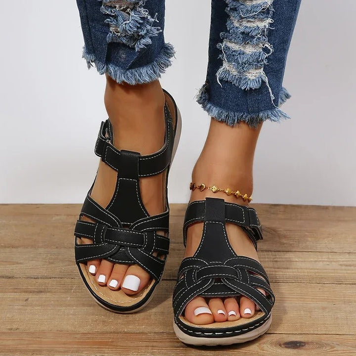 Orthopedic leather sandals for women – Emilia-Black-3-State of Style
