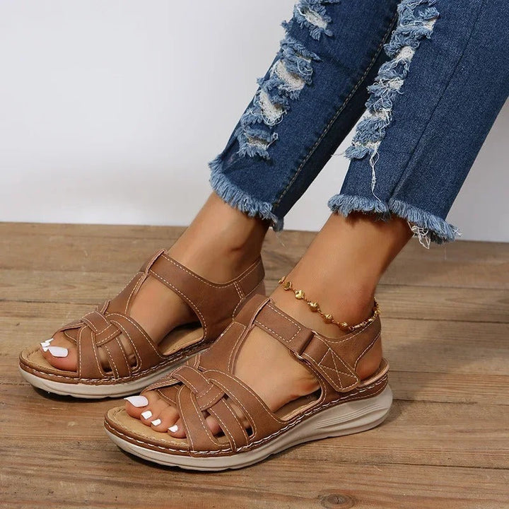 Orthopedic leather sandals for women – Emilia-Brown-3-State of Style