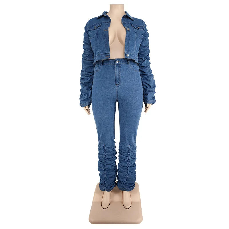 Oversized 2-Piece Denim Set with Jacket and Pants-XL-State of Style