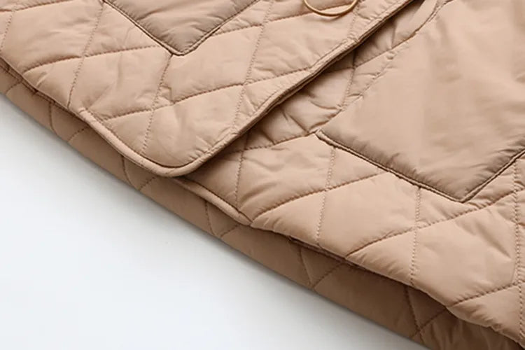 Oversized Argyle Patterned Padded Jacket | Stylish & Comfortable-KHAKI-XL-State of Style