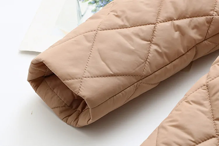 Oversized Argyle Patterned Padded Jacket | Stylish & Comfortable-KHAKI-XL-State of Style