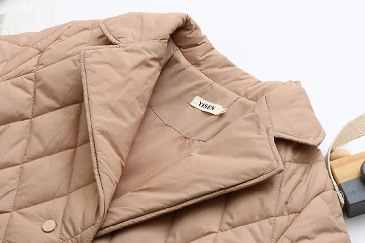 Oversized Argyle Patterned Padded Jacket | Stylish & Comfortable-KHAKI-XL-State of Style