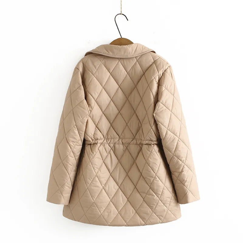 Oversized Argyle Patterned Padded Jacket | Stylish & Comfortable-KHAKI-XL-State of Style