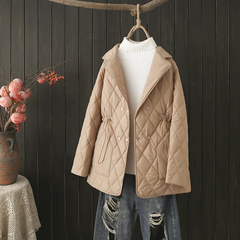 Oversized Argyle Patterned Padded Jacket | Stylish & Comfortable-KHAKI-XL-State of Style