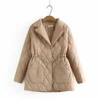 Oversized Argyle Patterned Padded Jacket | Stylish & Comfortable-KHAKI-XL-State of Style