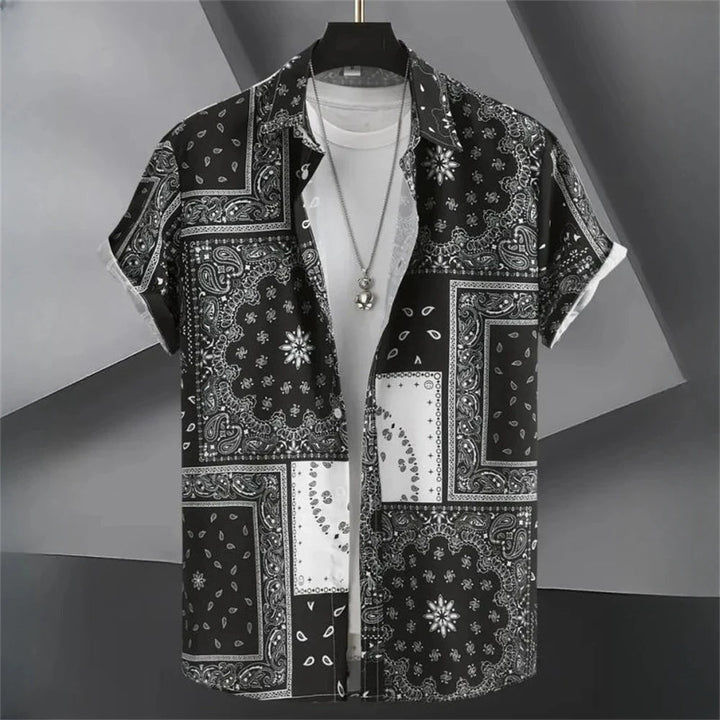 Oversized Button-Up Shirt with Tribal Print-Erdmann-2XL-State of Style
