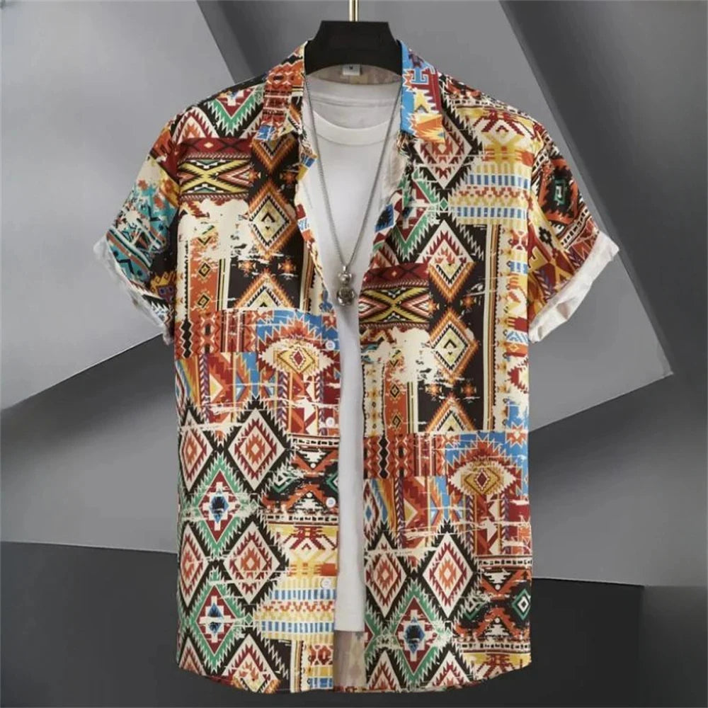 Oversized Button-Up Shirt with Tribal Print-Philipp-2XL-State of Style