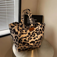 Oversized Canvas Shoulder Bag with Leopard Print - Lilac-Beige-State of Style