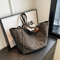 Oversized Canvas Shoulder Bag with Leopard Print - Lilac-Black-State of Style