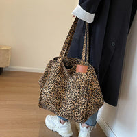 Oversized Canvas Shoulder Bag with Leopard Print - Lilac-Brown-State of Style