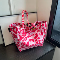 Oversized Canvas Shoulder Bag with Leopard Print - Lilac-Pink-State of Style