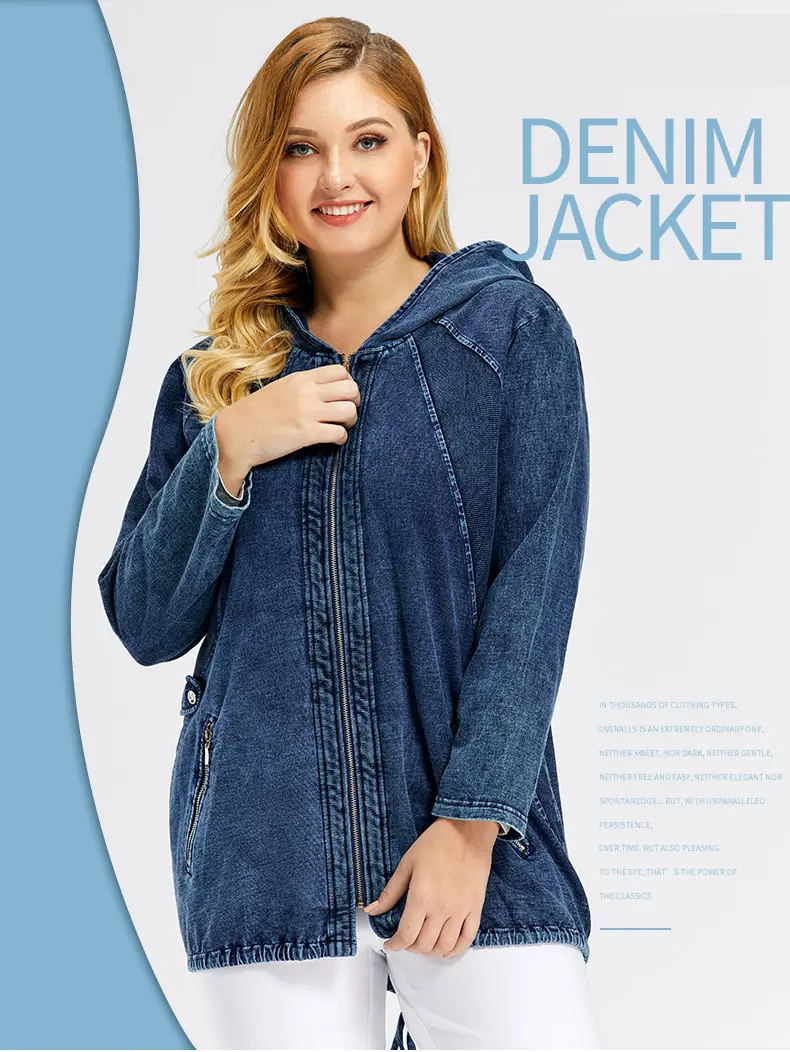 Oversized Curve Champion Denim Hoodie Pullover-Blue-22-State of Style
