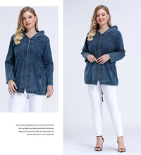 Oversized Curve Champion Denim Hoodie Pullover-Blue-22-State of Style