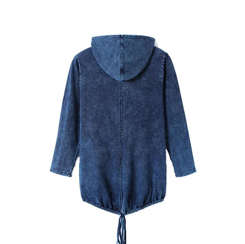 Oversized Curve Champion Denim Hoodie Pullover-Blue-22-State of Style