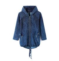 Oversized Curve Champion Denim Hoodie Pullover-Blue-22-State of Style