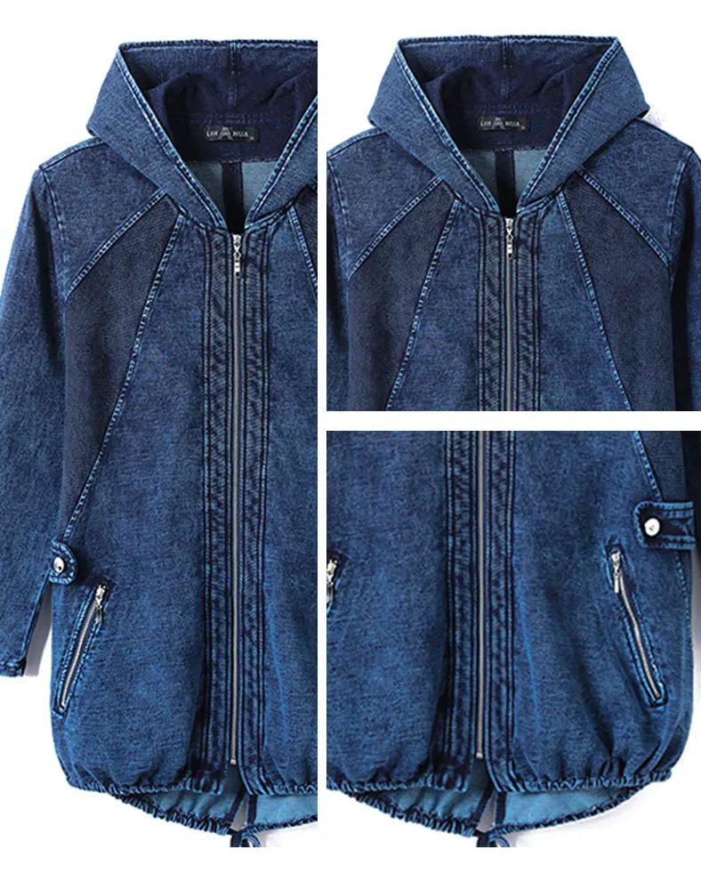 Oversized Curve Champion Denim Hoodie Pullover-Blue-22-State of Style