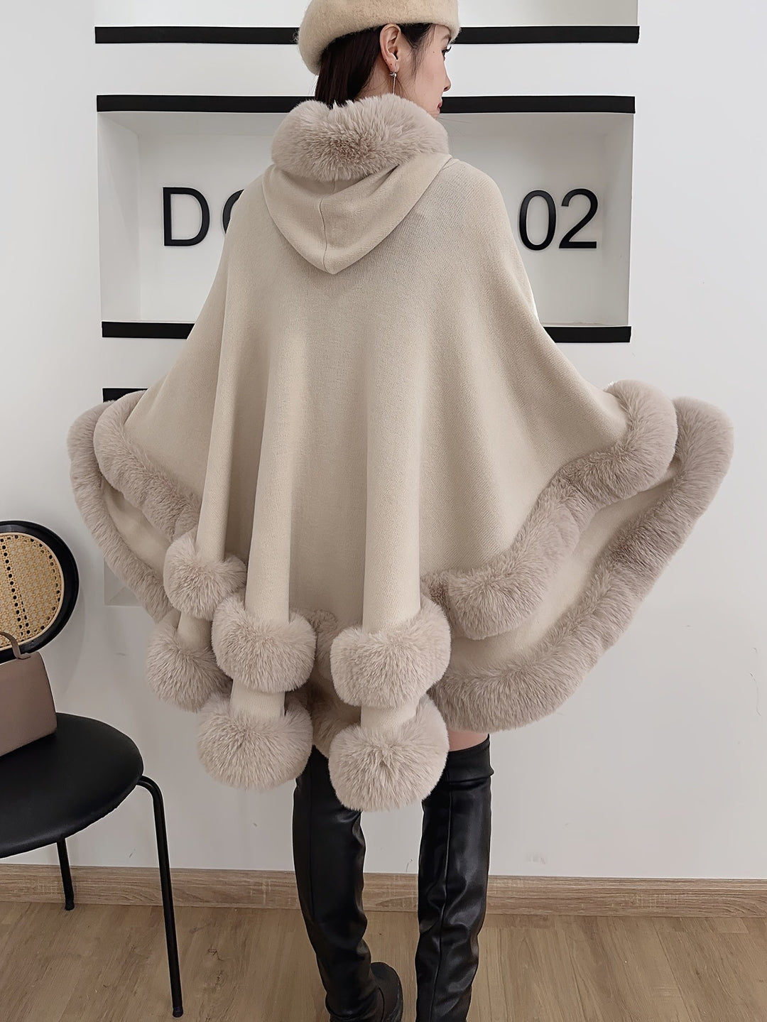 Oversized Furry Cape Coat for Women - Fiona-Burgundy-S-State of Style