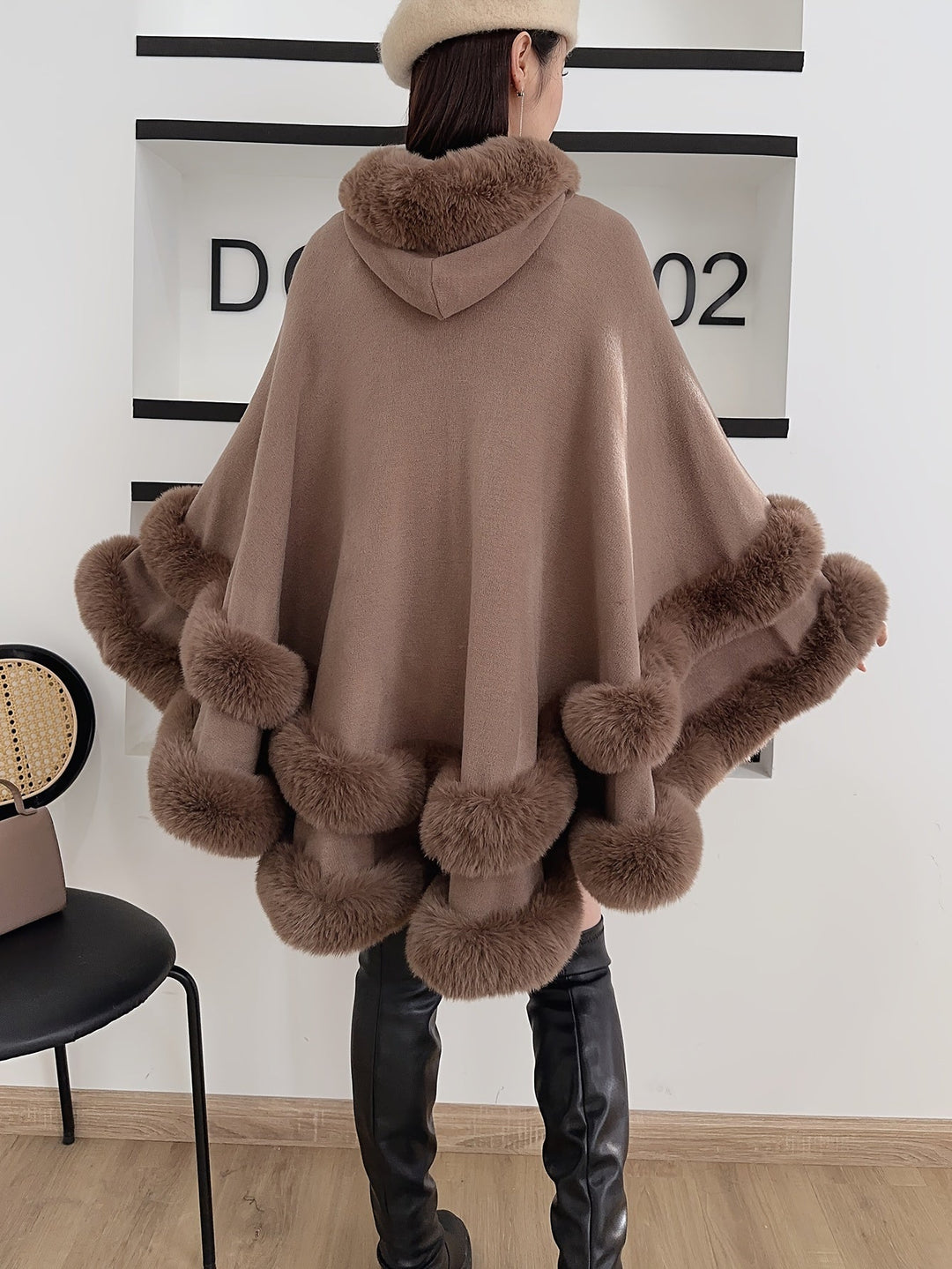 Oversized Furry Cape Coat for Women - Fiona-Burgundy-S-State of Style