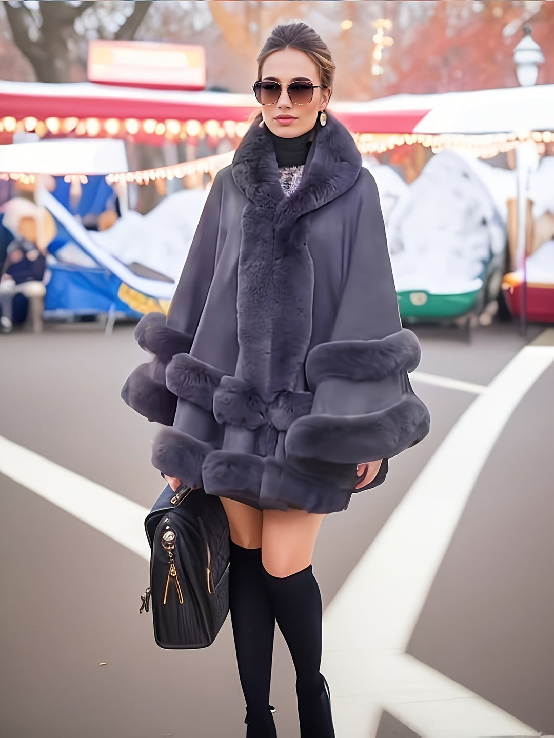 Oversized Furry Cape Coat for Women - Fiona-Burgundy-S-State of Style