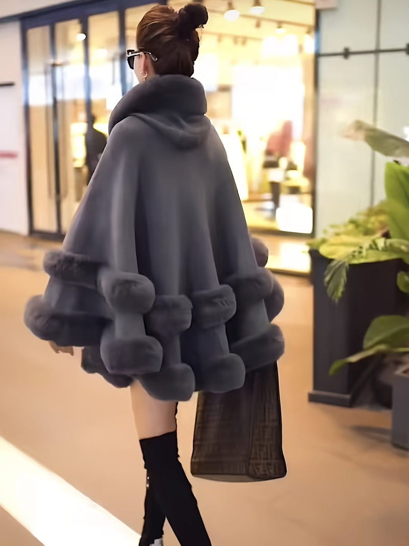Oversized Furry Cape Coat for Women - Fiona-Grey-S-State of Style