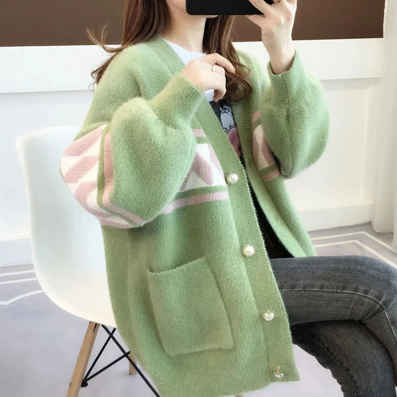 Oversized Knitted Cosy Sweater-Green-XL-State of Style
