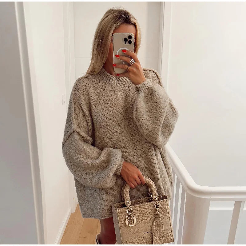 Oversized Knitted Women's Sweater - Mia-Khaki-S-State of Style