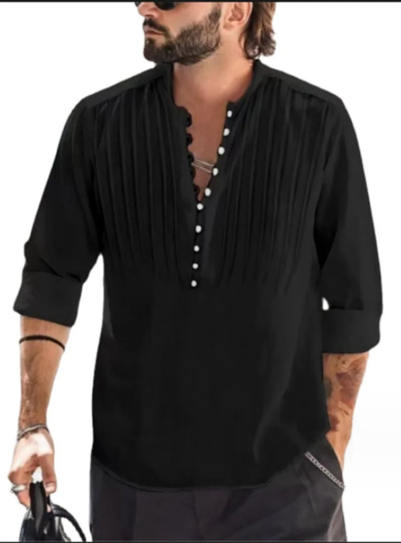 Oversized Linen Button-Up Shirt-Black-2XL-State of Style