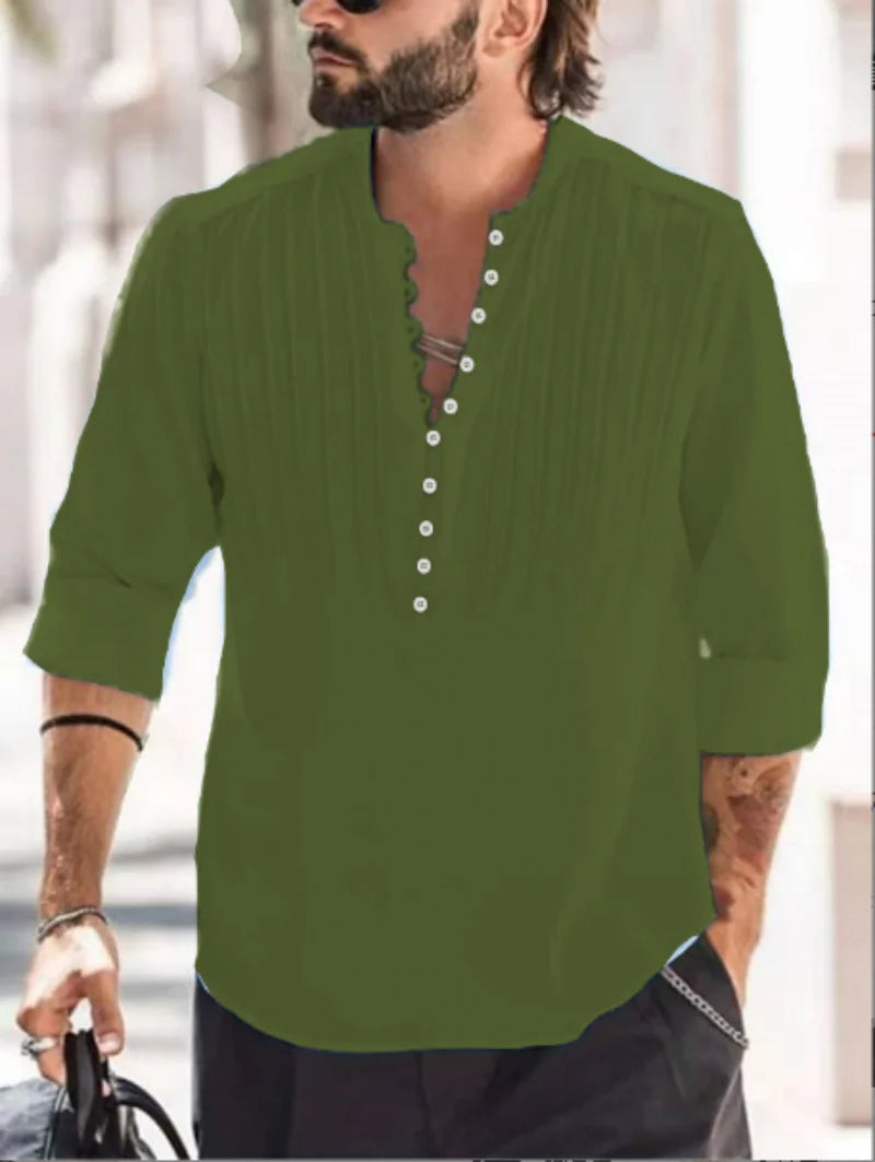 Oversized Linen Button-Up Shirt-Green-2XL-State of Style