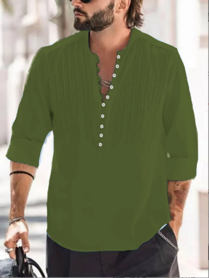 Oversized Linen Button-Up Shirt-Green-2XL-State of Style