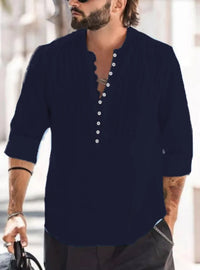 Oversized Linen Button-Up Shirt-Navy Blue-2XL-State of Style