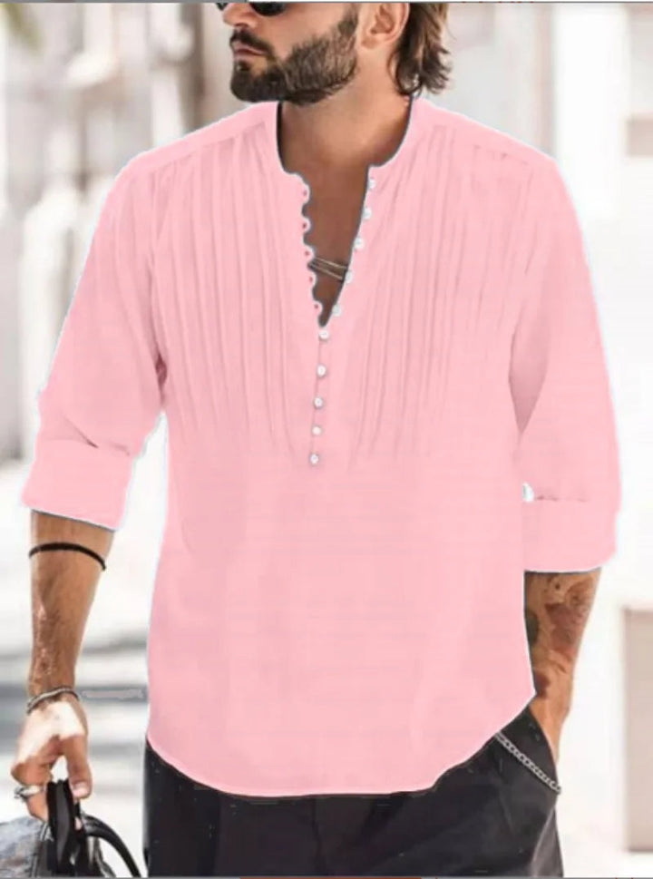 Oversized Linen Button-Up Shirt-Pink-2XL-State of Style