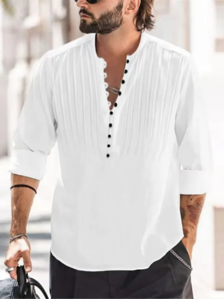 Oversized Linen Button-Up Shirt-White-2XL-State of Style