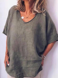 Oversized linen women's T-shirt – Elin-Dark grey-S-State of Style