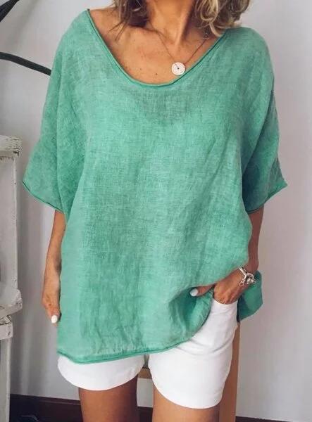 Oversized linen women's T-shirt – Elin-Green-S-State of Style