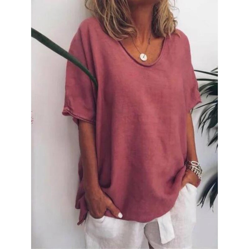 Oversized linen women's T-shirt – Elin-Pink-S-State of Style