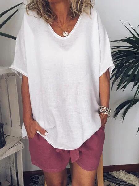 Oversized linen women's T-shirt – Elin-White-S-State of Style