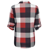 Oversized V-Neck Plaid Blouse – Stylish & Comfortable-Black-XL-State of Style